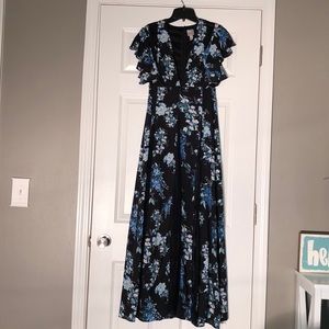 Long floral patterned black gown